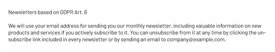 Image: Example privacy policy note - newsletter