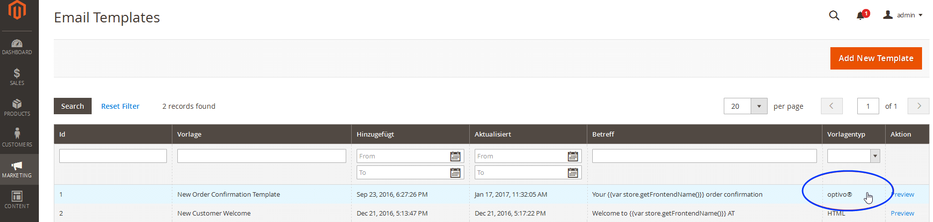 Images: Select email template