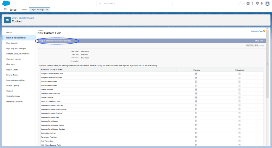 Image: Step 3. Set up field level security