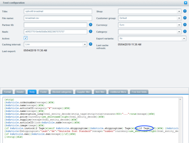 Image: Adjust sending time