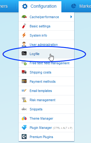 Image: Logfile menu item