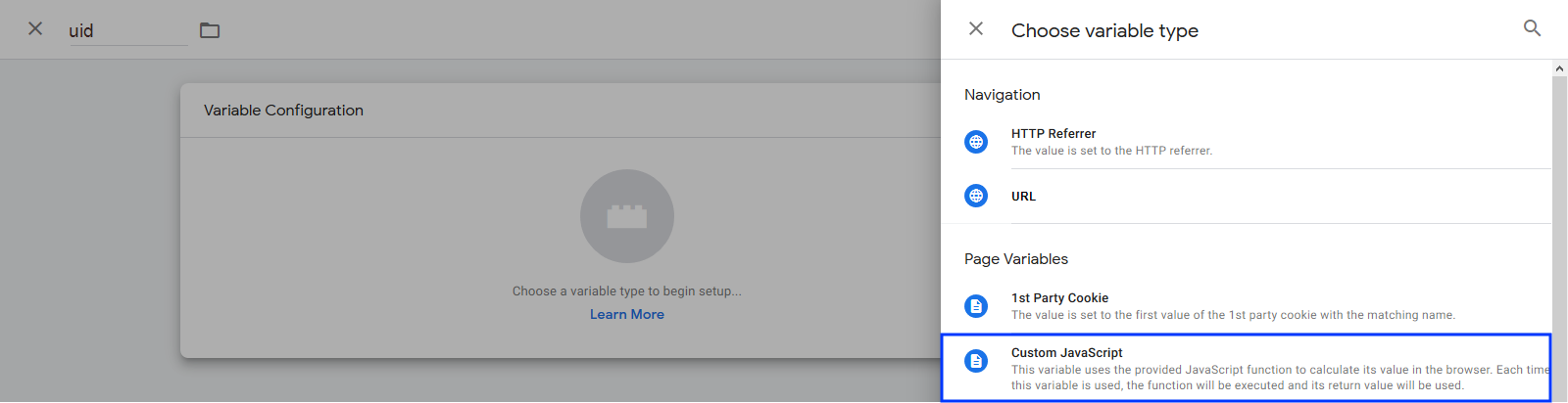Image: Select variable type