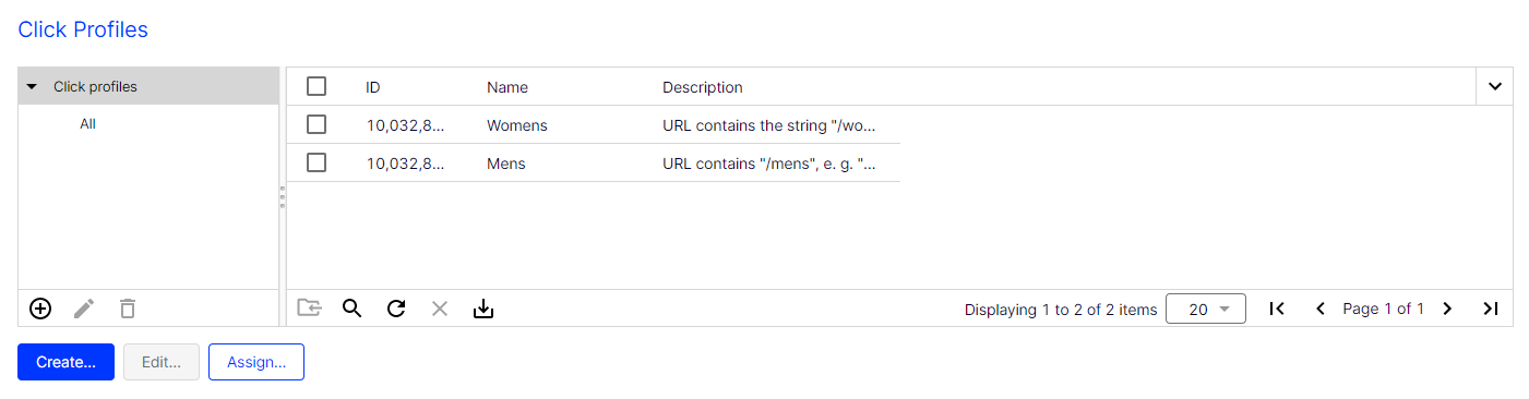 Image: Click profiles overview