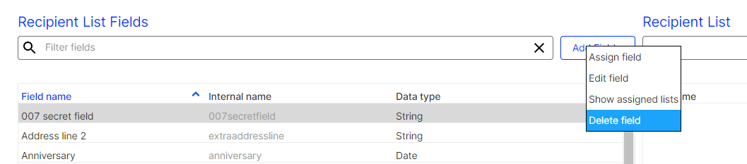 Image: Deleting a recipient list field
