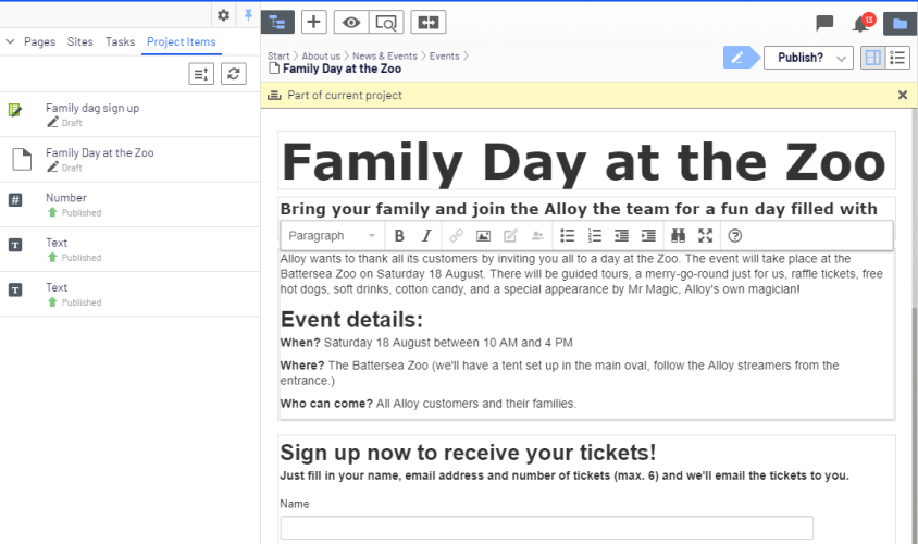 Image: Example of event information page