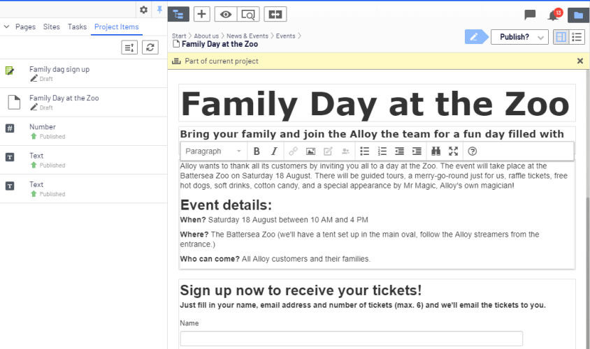 Example of event information page