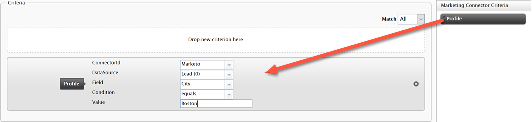Drag and drop Profile criteria into Criteria box.