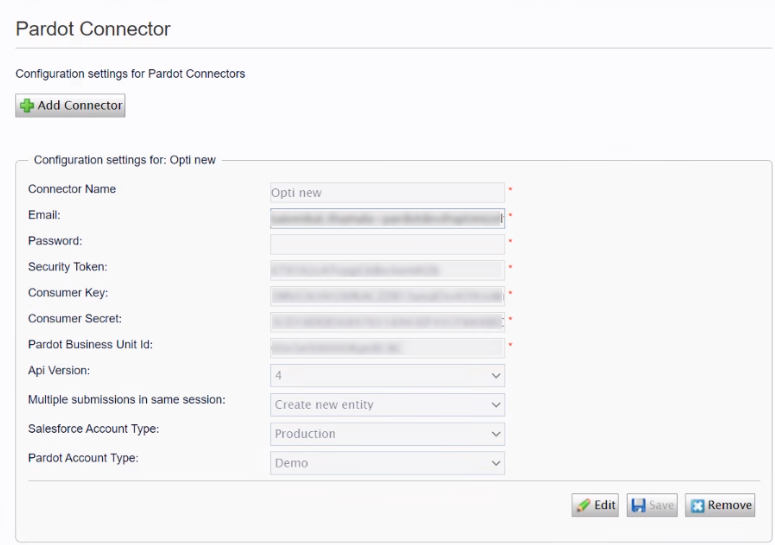 Image: Configuring the Pardot connector
