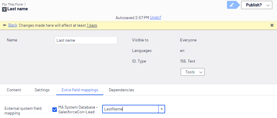 Mapping Salesforce database field to a form field