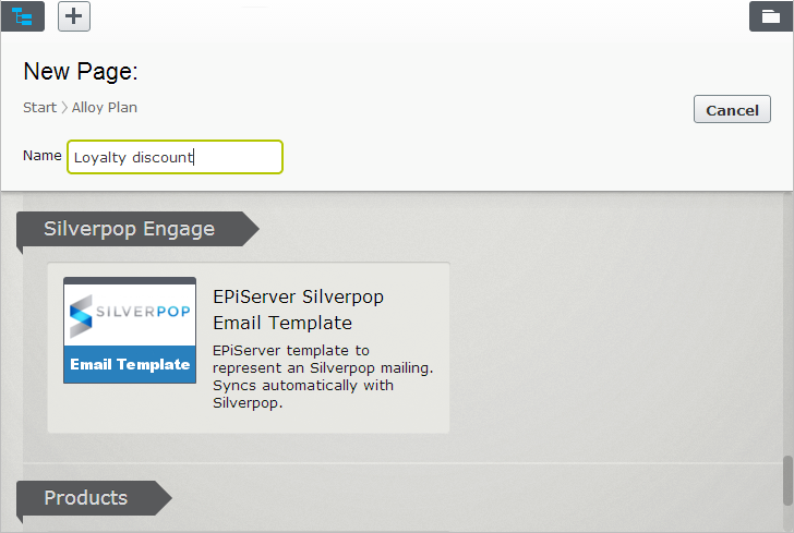 New page dialog box