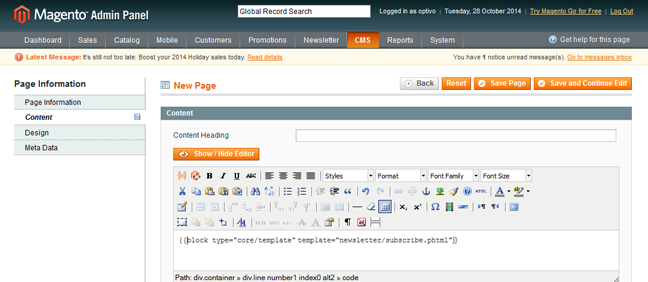 Image: CMS page in editor view