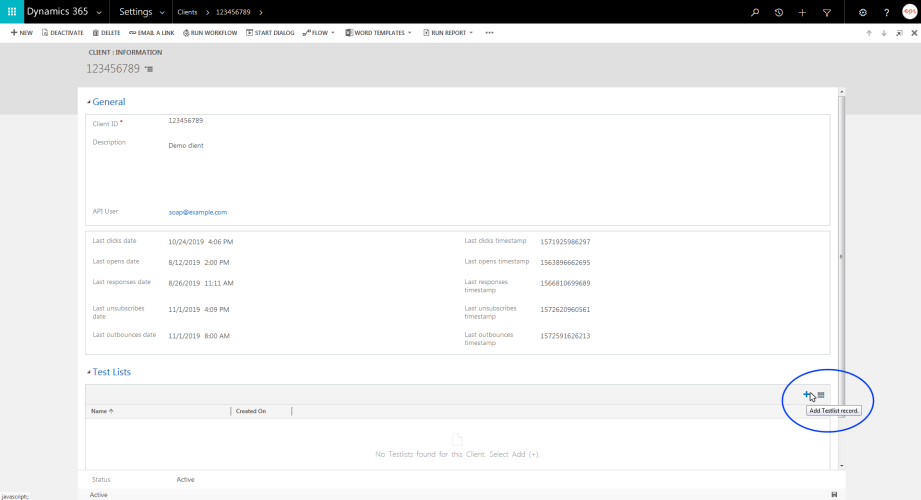 Image: Add Testlist record