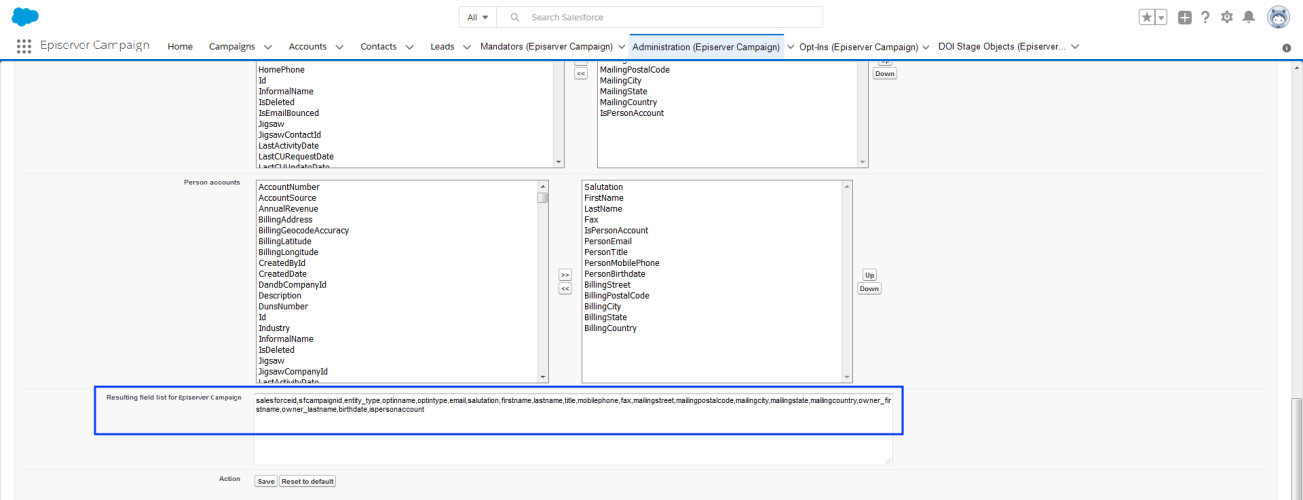Image: Field list for Episerver Campaign