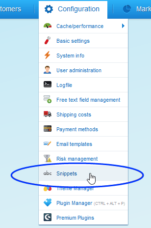 Image: Snippets menu item