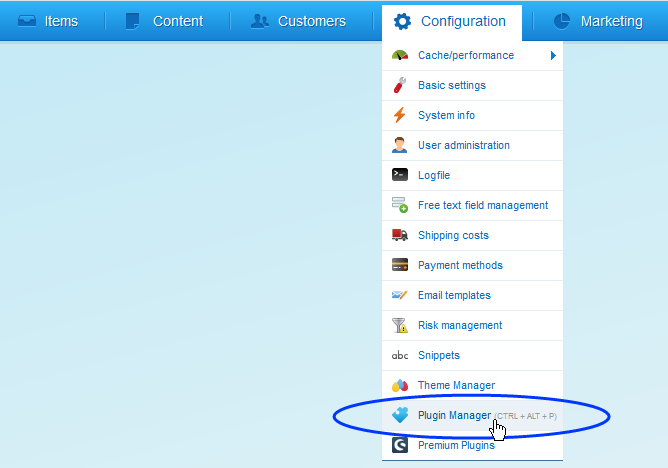 Image: Plugin Manager menu item