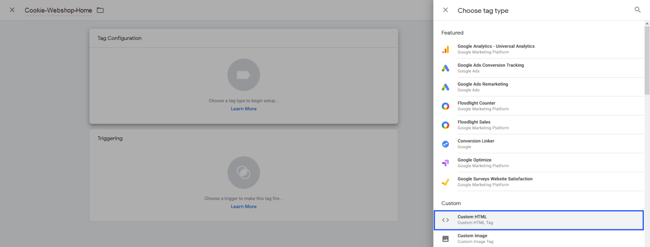 Image: Selecting custom HTML