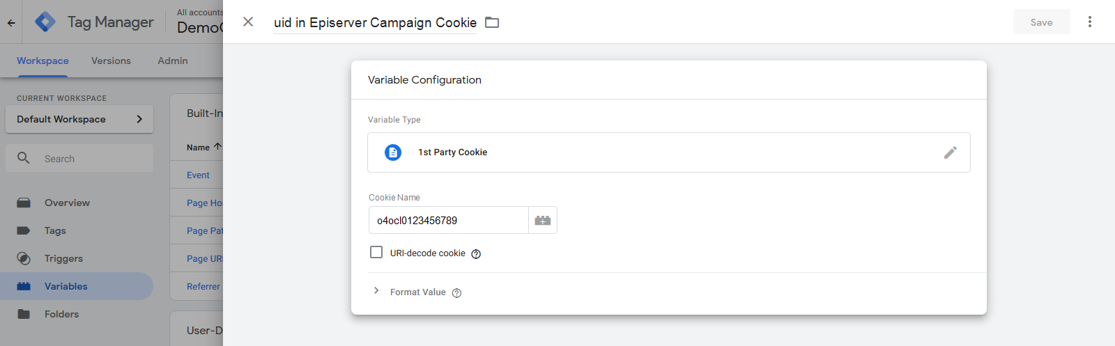 Image: Entering cookie name