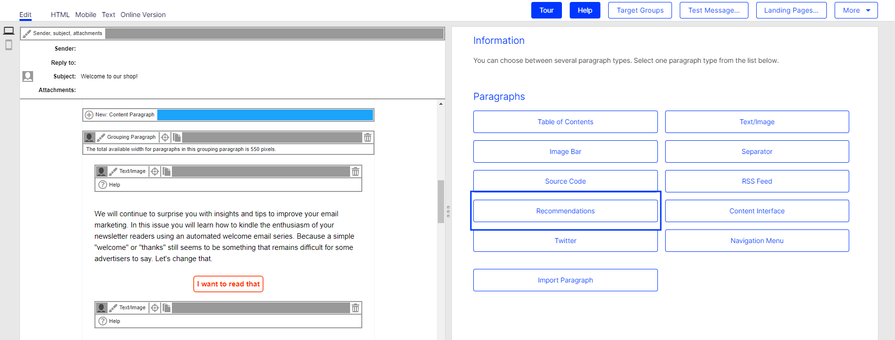 Image: Select Recommendations paragraph
