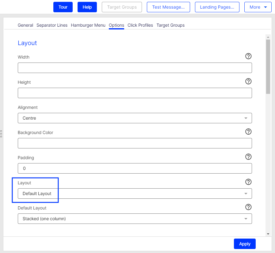 Image: Layout drop-down list