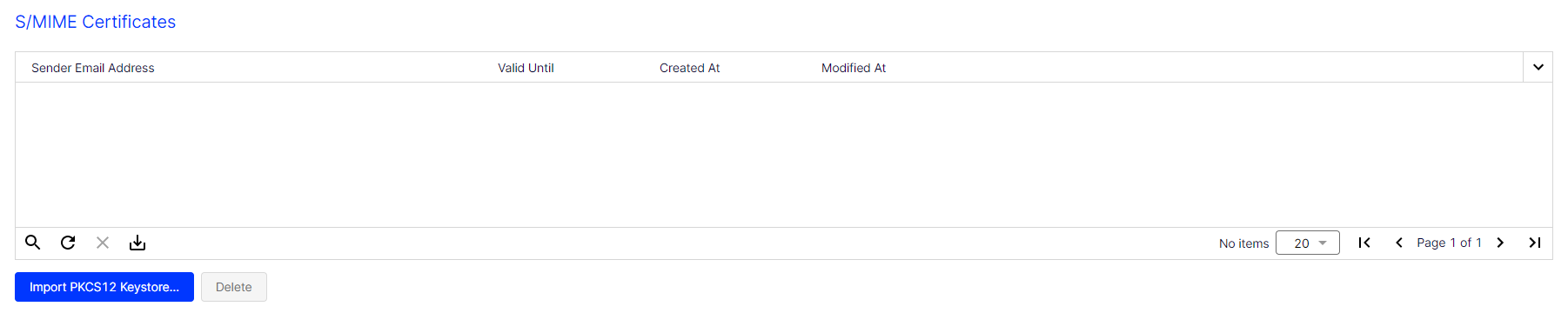 Image: S/MIME certificates window