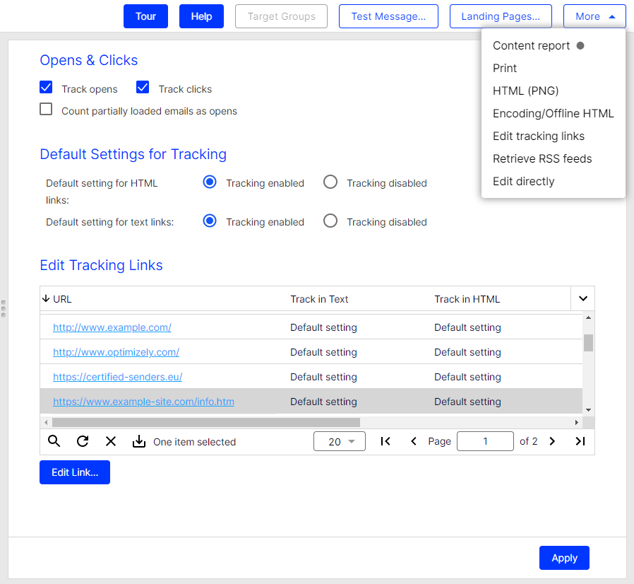 Image: Tracking parameters