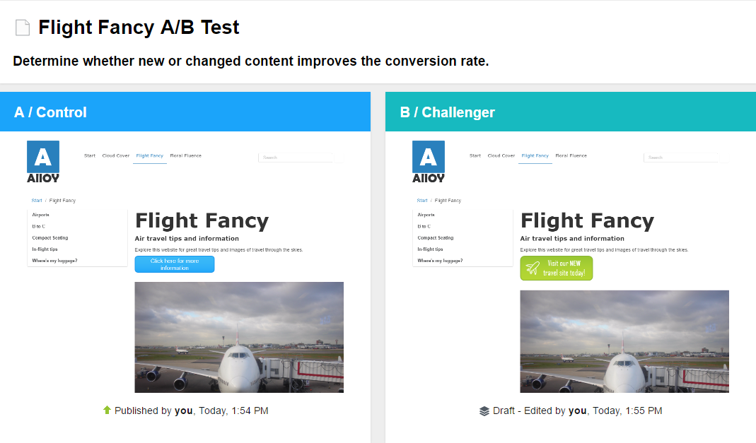 A/B test screen