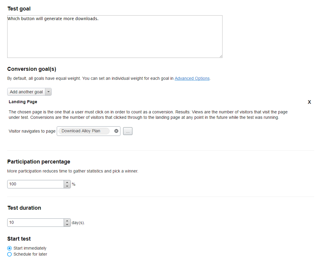 A/B test screen part 2