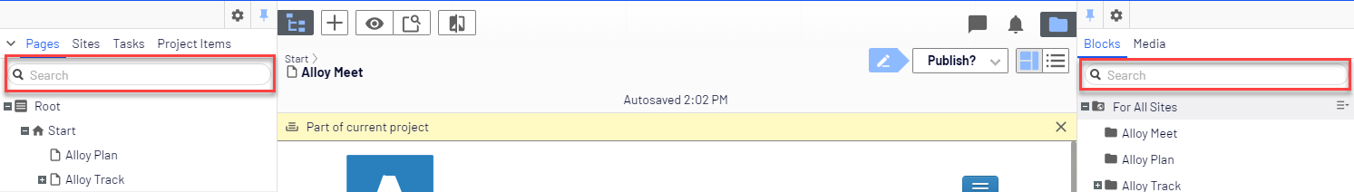 Search in navigation and assets panes