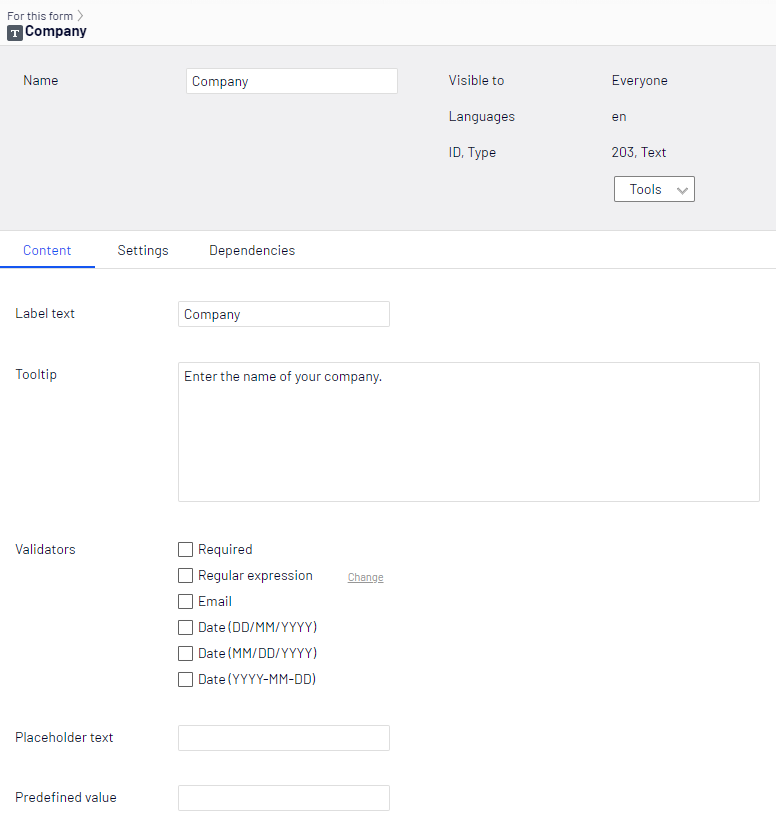 Sample Text form element
