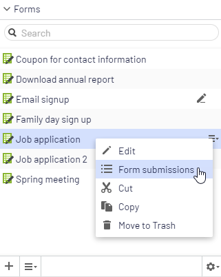 Form submissions menu item