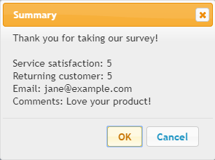 Example of confirmation box