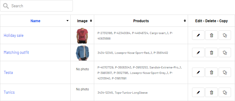 Image: Product set list