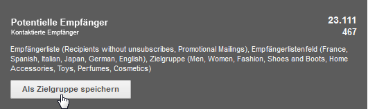 Bild: Empfängersegment als Zielgruppe speichern