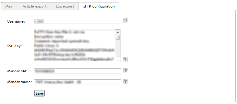 Bild: sFTP Konfiguration