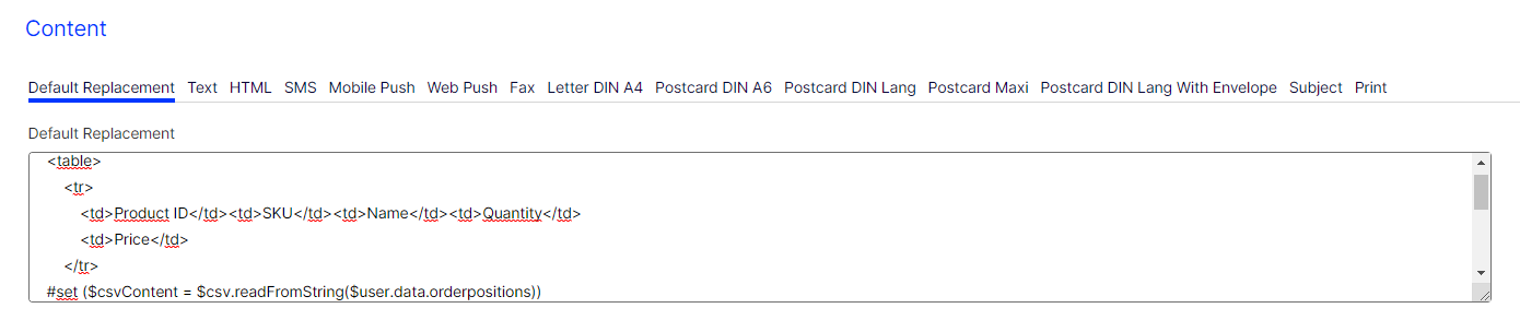 Bild: Standard-Ersetzung-Code