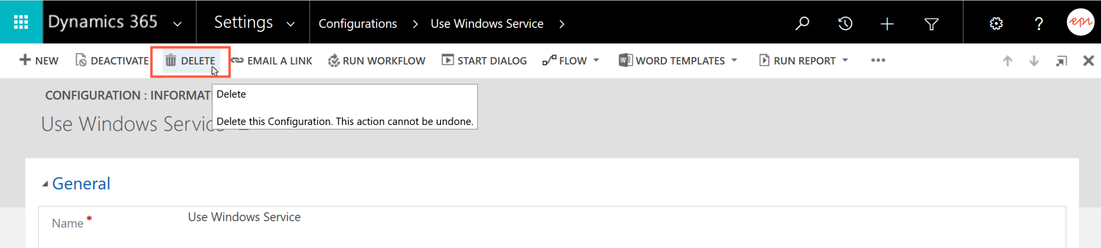 Bild: Konfiguration löschen