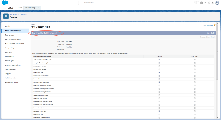 Bild: Schritt 3. Feldebenensicherheit einrichten