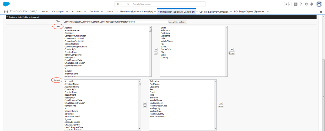 Bild: Datenfeldlisten