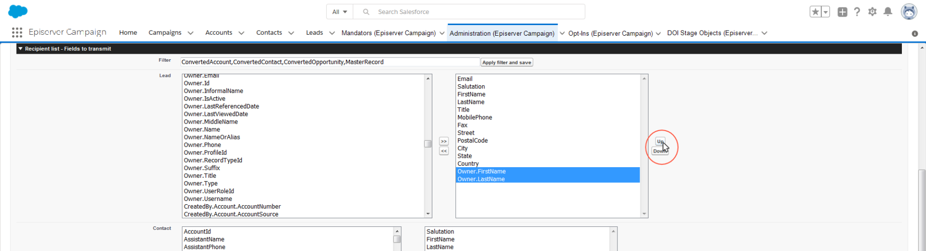 Bild: Reihenfolge der Datenfelder ändern