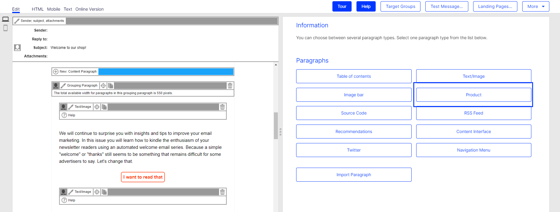 Bild: Produkt-Paragraphen auswählen