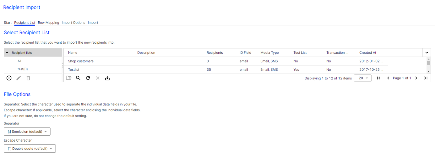 Bild: Empfängerliste