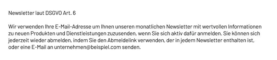 Bild: Beispieltext Newsletter für Datenschutzseite