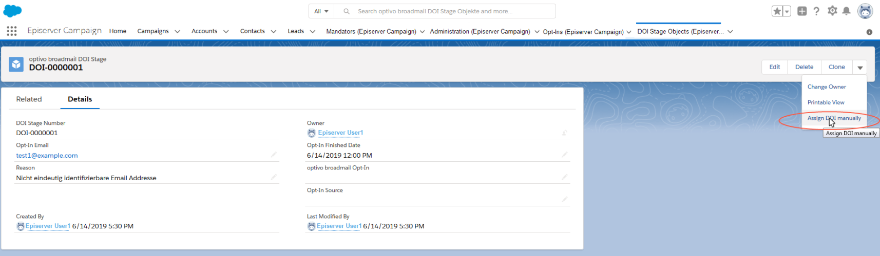 Bild: Manuelle Zuweisung des Double-Opt-ins