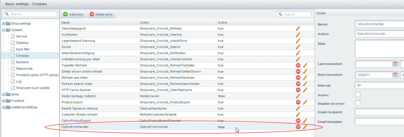 Bild: Cronjob suchen und bearbeiten