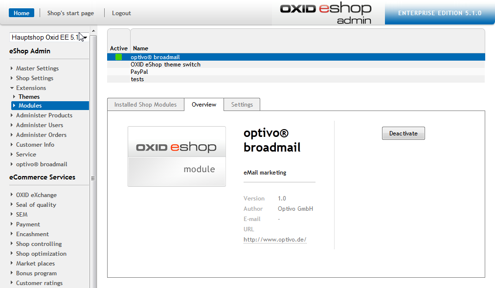 Bild: Modul aktivieren