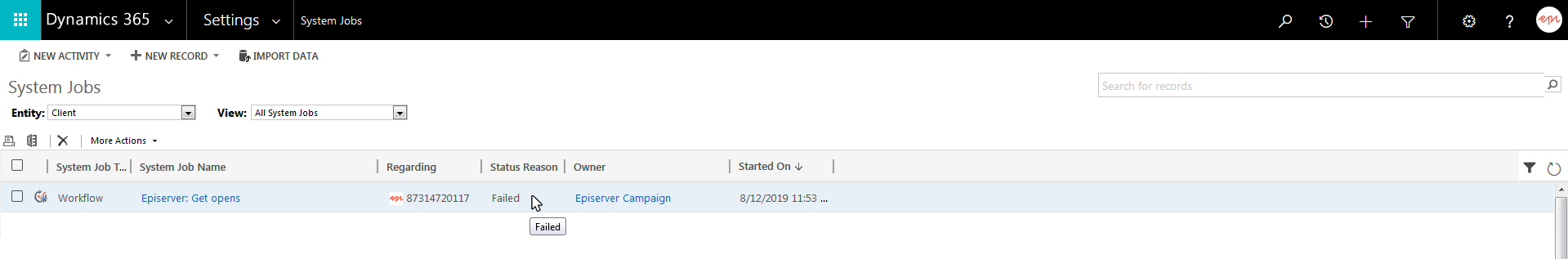 Bild: Workflow-Fehlermeldung