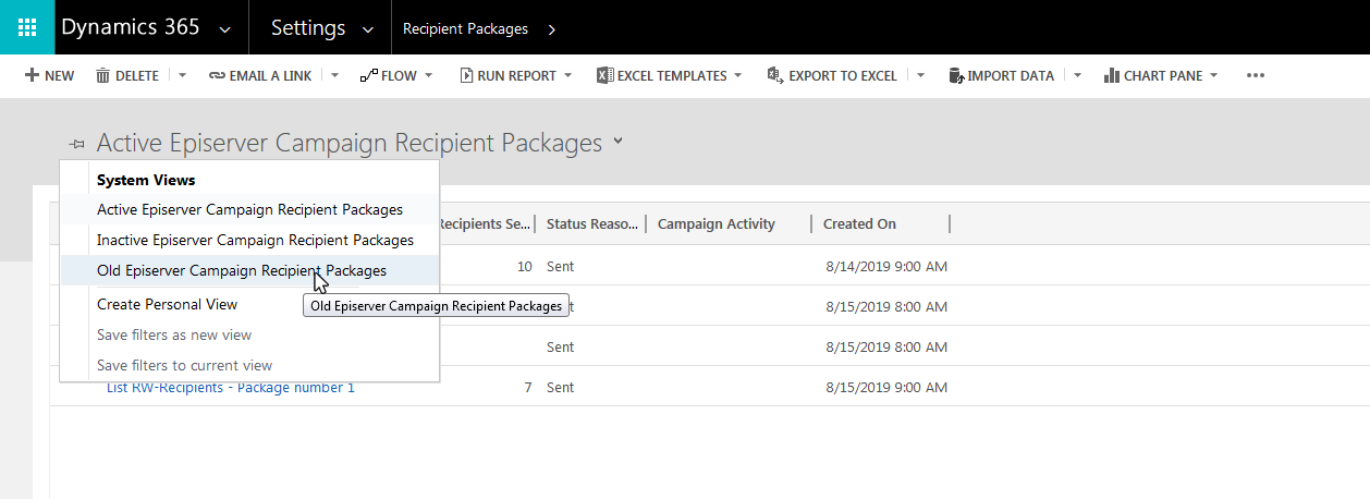 Bild: Alte Empfängerpakete auswählen