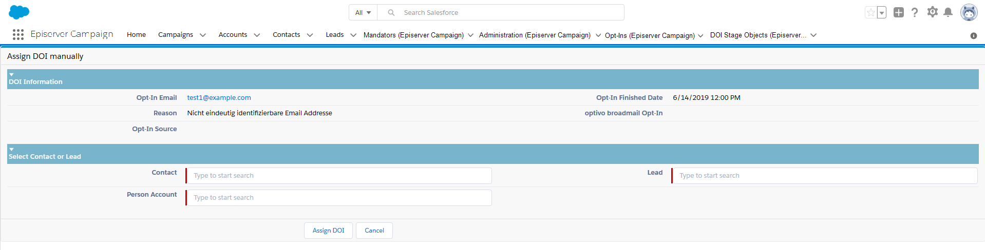 Bild: Fenster: Double-Opt-ins manuell zuweisen