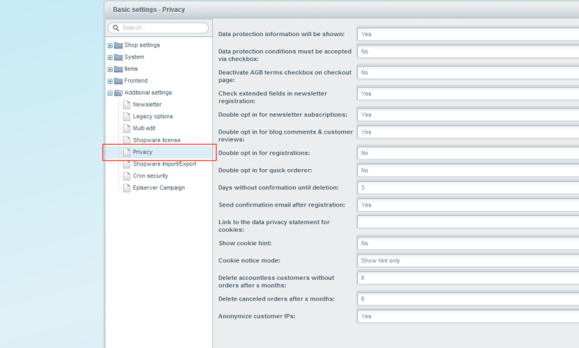 Bild: Datenschutz im Weitere-Einstellungen-Menü