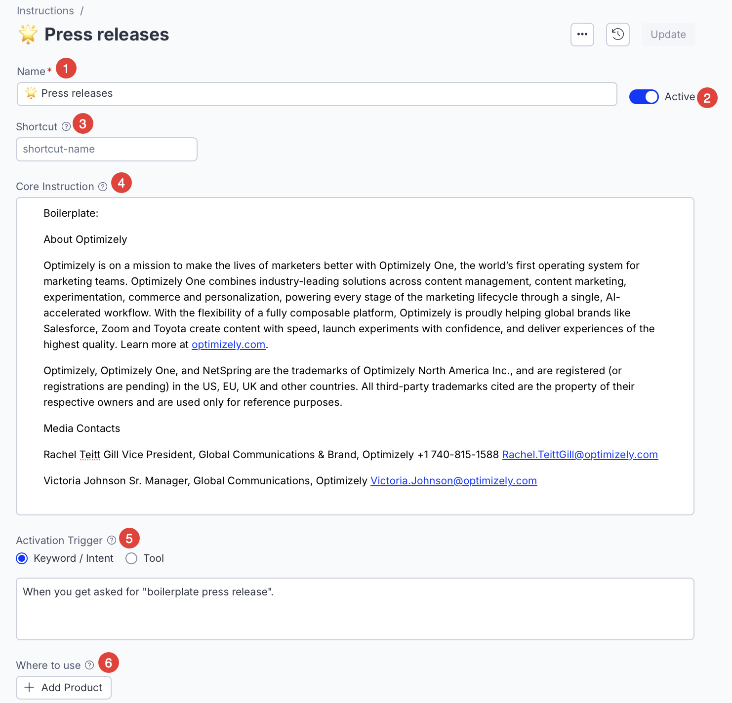 Press releases instruction example